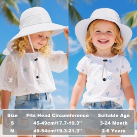 JinBei Unisex Baby Sun Hat Children's Summer Hat UV Protection 50+, Toddler Breathable Beach Hat with Neck Protection and Wide Brim, Beach Hat Adjustable Ties Girls Boys Summer Hat, White