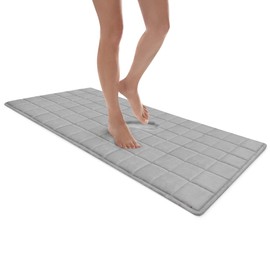 MICRODRY - Luxurious Square-Embroidered Memory Foam Bathroom Rug, Bath Rug with Skid-Resistant Base, Absorbent Kitchen, Room & Bathroom Rugs, 24 x 56 inches, Light Grey