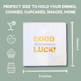 Funny Good Luck Cocktail Napkins - 50 Pack White - Farewell, Going Away, Coworker Leaving, Retirement Party Decorations Supplies, Sarcastic Good Riddance Humor
