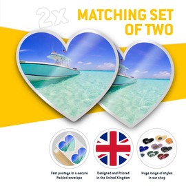 2 x 7.5cm Heart Stickers - Fishing Boat Bahamas Holiday Beach Decals 8099