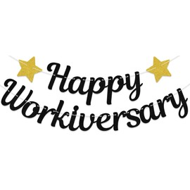 Happy Workiversary Banner, Work Anniversary Decorations, Congrats Work Office Party Decor Sign, Work Party Office Party Decor Supplies Black & Gold