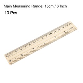 uxcell Wood Ruler 15cm 6 Inch 2 Scale Office Rulers Wooden Straight Rulers Measuring Ruler 10pcs