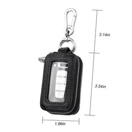 LKAHG Car Key Fob Case, Genuine Leather Vehicle Smart Key Fob Holder with Lanyard and Zipper Closure, Automotive Remote Keychain Protection Bag Accessories, Universal for SUV, Sedan, Truck (Black)