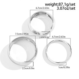 Douxsu 3Pcs Chunky Gold Large Wide Polished Stack Bangle Bracelets for Women Statement, Exaggerated Silver Big Thick Bracelet Y2K Party Prom Jewelry Gifts (Silver)