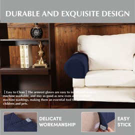 EDENATURE Couch Arm Covers for Chairs Stretch Armchair Cover Polyester Office Chair Armrest Covers for Sofa, Anti-Stain Arm Chair Slipcover Washable Chair Arm Covers Protectors - Navy - Pack of 2