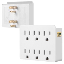 6 Outlet Wall Adapter, FiiMan UL Listed 3-Prong Grounded Outlet to The Side, Wall Plug Side Access Adapter, 6 Way Outlet Extender Tap, White (2 Pack)