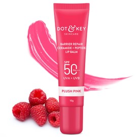 DOT & KEY Ceramide Peptide Barrier Repair Lip Balm Spf 50, Pa+++ Plush Pink|Uva/Uvb Protection|Soft Tinted Moisturizer|Prevents Pigmentation|Lip For Women|10Gm, Normal