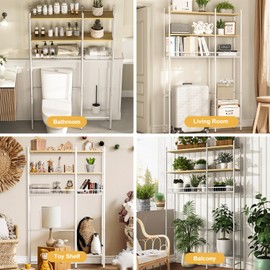 Extra Wide Over The Toilet Storage – 37.5" W, 4-Tier Bathroom Organizer Shelf with Extra Side Shelf and 2 Drain Baskets, Space Saver Storage for Bathroom, Balcony, Living Room