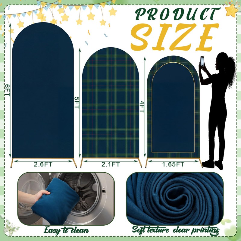 3 Pcs Tartan Arch Backdrop Cover Buffalo Plaid Baby Shower