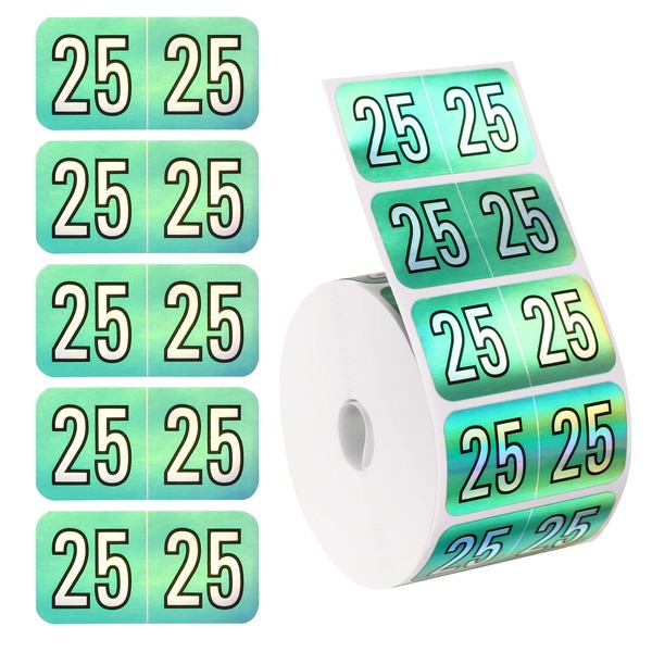 500pcs 2025 Year Stickers, 1.49x0.74 Inch 2025 Stickers Holographic Number