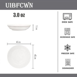 UIBFCWN 3 Oz Ceramic Dipping Bowls, Soy Sauce Dish & Bowl, Small Dipping Sauce Bowls, Flat Cat Dish, Mini Appetizer Plates for Side Dishes, Condiment,BBQ and Party Dinner -4 Inch-Set of 30