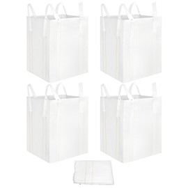 QWORK FIBC Bulk Bag, 4 Pack Sandbags 1 Ton Industrial Grade Bag Holds 2200 LBS, Woven Polypropylene Bags 35" x 35" x 43"