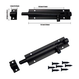 2 PCS Door Bolts, 6 Inch Door Barrel Bolt Lock Black Heavy Duty Brenton Gate Bolt Lock Door Latch Bolt Door Security Door Lock Slide Latch for Gates Tower Garden Bedroom Bathroom Internal Doors