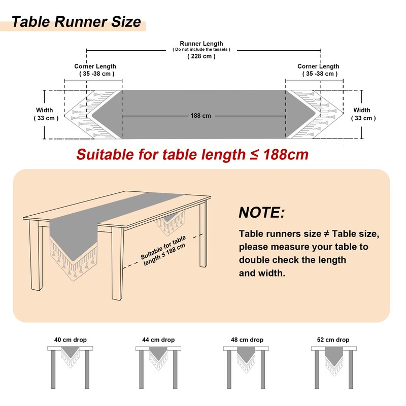 TOPLUXE Table Runner with Handmade Tassels, Luxury Table Runner for