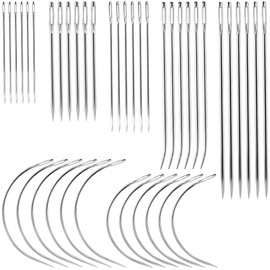 Pndeyo Leather Sewing Needles 42pcs, Heavy Duty Sewing Needles Kit Curved Hand Sewing Needles for Upholstery Leather Craft Carpet Canvas Repair