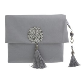 Prien Muslim Prayer Rug With Tasbih Beads and Portable Bag, Muslim Gift For Women Men, Mubarak Islamic Box, Soft Mat Gifts Set, Turkish Carpet For Ramadan, Eid, Hajj, Travel (Grey)