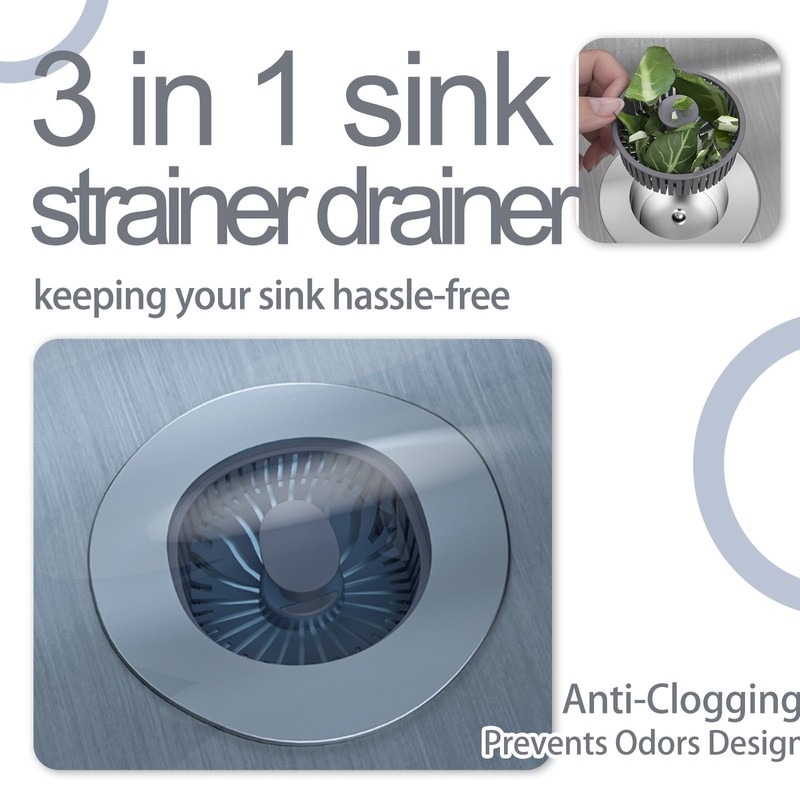 2Pcs 3 in 1 Sink Strainer Drainer, Stainless Sink Plug
