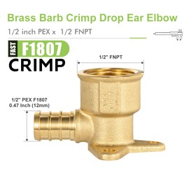 2 Pack ORIANSE Drop Ear Elbow Pex Fittings,1/2" PEX x 1/2" NPT Female Threaded Brass Barb Fittings, Full Port for PEX pipes, NSF/ANSI 61 NSF 372 Certificate, ASTM F1807 Certified