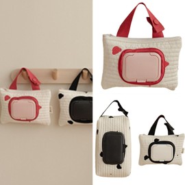 BLULILY Embroidered Bear Stroller Wet Wipe Pouches Portable Baby Wipe Holder Embroidery Baby Wipes Storage Bag for Travel