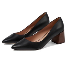Cole Haan Women's Cassandra Block Heel Pump, Black Leather/Brown Stack, 9