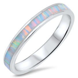 White Simulated Opal Eternity Stackable Thumb Ring 925 Sterling Silver Band Size 8