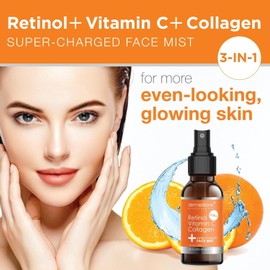 3 in 1 Super Charged Anti-Aging Face Mist with Retinol Vitamin C + Collagen |Hydrating Refreshing and Brightening for a more radiant complexion 2 fl oz 60ml Size / 레티놀 비타민 C + 콜라겐이 함유된 3 in 1 슈퍼 차지 안티에이징 페이스 미스트 | 더 빛나는 안색을 위해 수분 공급 상쾌함 및 밝아짐 2 fl oz 60ml Size