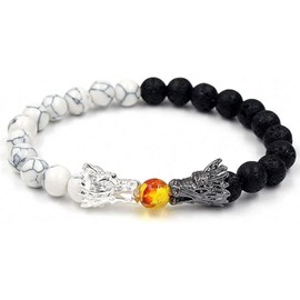 Karishma Kreations Bracelet for Men girls women Boys brother boyfriend gents Fashion Bead Bracelets for Men and Women Natural Black Lava & White Howlite Buddha Dragon Stone Bracelet