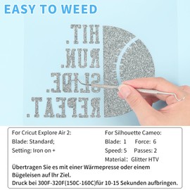 Lya Vinyl Glitter Plotter Film Textile, 30.5 cm x 200 cm Silver Flex Film Plotter Textile for Cricut, Silhouette Cameo, Transfer Film for Iron-On DIY Fabrics and Shirt Plotter Accessories