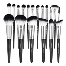 18 Piezas Brochas Set De Brochas Maquillaje Profesional Color Negro/Plata