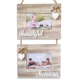 Beautiful Memories Rustic Picture Frame - Double Hanging Photo Frame for Two 4x6" Pictures. Packaged to Inspire and Delight, Shabby Chic Cottage Decor, Whitewash Style Wood Foto Frame