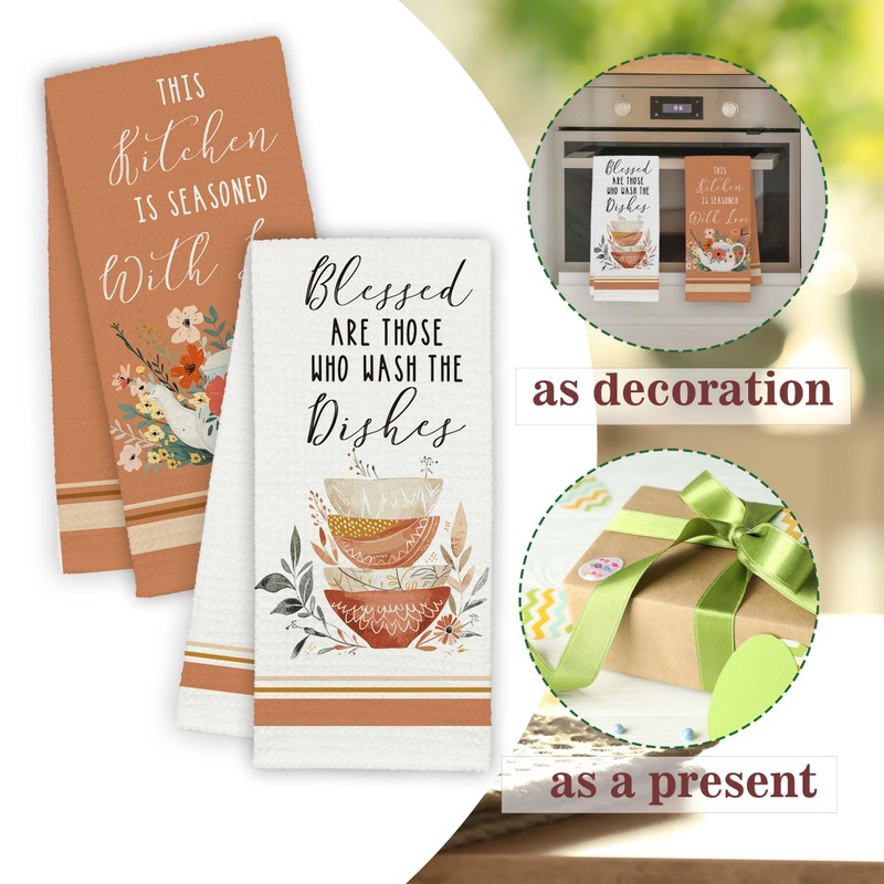 RPLCSPC Brown Funny Kitchen Towels Decorative Set, Flower Hand Dish