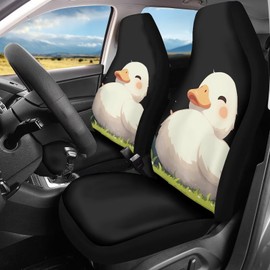 Uskorhein Cute Duck Car Seat Cover Set Accessories Auto Trucks SUV, Funny Kawaii Animal 2pcs Car Seat Covers Sets, Novelty Farm White Ducks Easy to Install Car Seat Cover