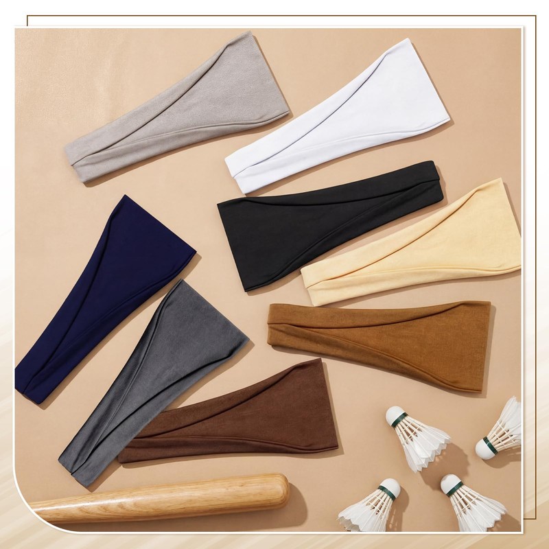 Needbrock 8 Pack Sweatbands Headbands, Non-Slip Cloth Headbands Thin Stretchy