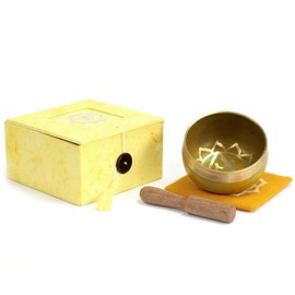7 Chakra Singing Bowl Gift Boxed Set with Wooden Striker and Mat/Cushion Mindfulness Meditation Yoga (Solar Plexus)