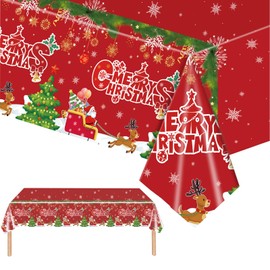2 Pack Christmas Tablecloths Plastic Rectangle Table Covers,137*274cm Red Merry Christmas Xmas Tablecloth Large Christmas Party Table Cloth for Christmas Party,Winter Holiday,Christmas Table Décor