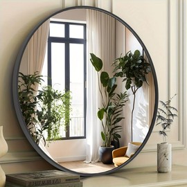 Modern Circle Mirror - Aluminum Alloy Sleek Round Frame - Perfect For Bedroom, Bathroom - Three Sizes Options In Black, Gold Portable Bars - Color: Black, Size: 20in