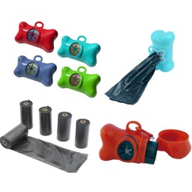 75 Hundekotbeutel mit Spender und Clip für Leine, (5 Rollen) 75 Hygienebeutel Größe 20 x 30 cm wasserdicht Beutelhalter und Spender in kausaler Farbe