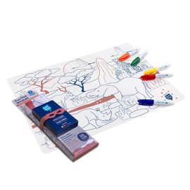 SUPER PETIT - Educational Game - Colouring Placemat - Savannah Theme Colouring - 5 Felt Tip Pens and Bracelet Included - Easy to Clean - Reusable - Antibacterial - Ages 3+, multicoloured