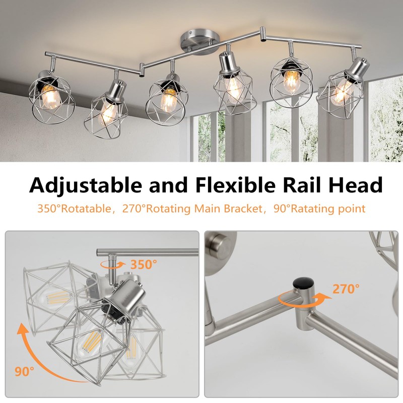 WILON Track Lighting Fixtures, 6-Light Brushed Nickel Flush Mount Track