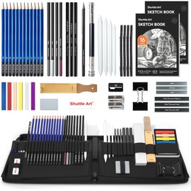 Shuttle Art Sketch Pencils Drawing Tool for Kids and Adults - 52 Pack Pop Up Portable with Storage Case for Beginners, Artists, Arts and Crafts