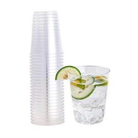 Perla 48 x Hard Plastic Cups Reusable 240ml Clear Durable and Recyclable Water Wine Drinks Made in Italy