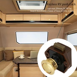 MTSmart Pack of 6 Motorhome Locks, Cabinet Push Lock Button Catch, Keyless Motorhome Lock for Motorhomes, Yachts, Boats, RV Camping Cabinet, Caravan, Cut Out 20 mm (Gold)