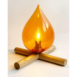 HEQET Campfire Table Lamp, Funky Lamps Cute Orange Glass Shade with Wooden Base, Unique Novelty Retro Cozy Night Light for Bedroom, Living Room, Or Cabin Decor – Warm Ambient Vintage Lighting