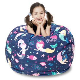 Round Bean Bag Cover Only without Filling, Large Stuffed Animal Bean Bag Storage, Bean Bag Chair Cover, Beanbag Covers with no Filling for Kids and Teens (Mermaid, X-Large)