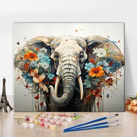 Colour by Numbers Coloured Animals, Colour by Number for Adults, Coloured Elephant Wall Canvas Art, Colour by Numbers for Adults, Colour by Number Kit for Adults, 16 x 20 Inch (Frameless)