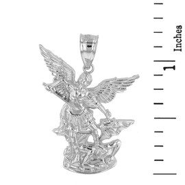 925 Sterling Silver Catholic Saint Michael The Archangel Pendant Necklace (1.35"), 22"