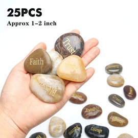 BigOtters Rocks with Inspirational Words, 25 Different Words Encouragement Gratitude Rocks for Meditation Birthday Graduation Gift