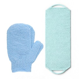 Body Exfoliating Gloves Back Scrubber Set, Exfoliating Shower Towel Body Scrubber for Deep Cleansing, Wash Gloves to Remove Dead Skin Exfoliator for Men & Women (Blue)