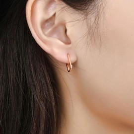 Small Hoop Earrings for Women Men, 925 Sterling Silver Huggie Hoop Earrings | Hypoallergenic Rose Gold Oval Hoop Earrings U-Shaped Geometric Cartilage Hoops Earring Jewellery Girls Gifts