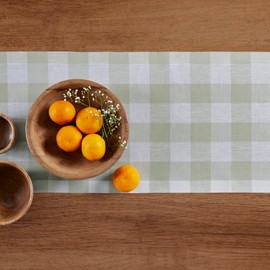 Solino Home Linen Plaid Table Runner 108 Inches Long - Sage and White, 100% Pure Linen Buffalo Check Table Runner 14 x 108 Inch Ideal for Wedding, Parties, St Patricks Day Decorations
